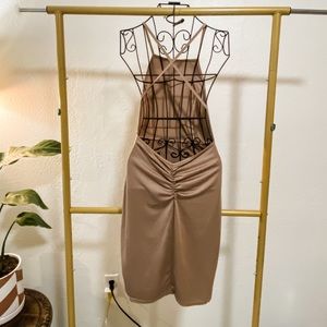 Size small - Sexy backless tan dress with ruched detail